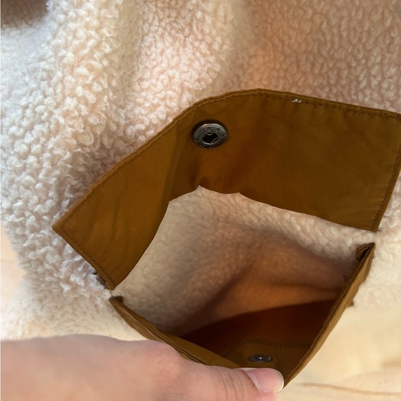 Madewell Cream Sherpa Zip Hoodie Jacket Brown Pocket Trim Cozy Teddy Fleece - Picture 8 of 8